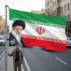 خرید پرچم ساتن طرح پرچم ایران و رهبر شهید - 70*100- کد 86- فروشگاه قیام